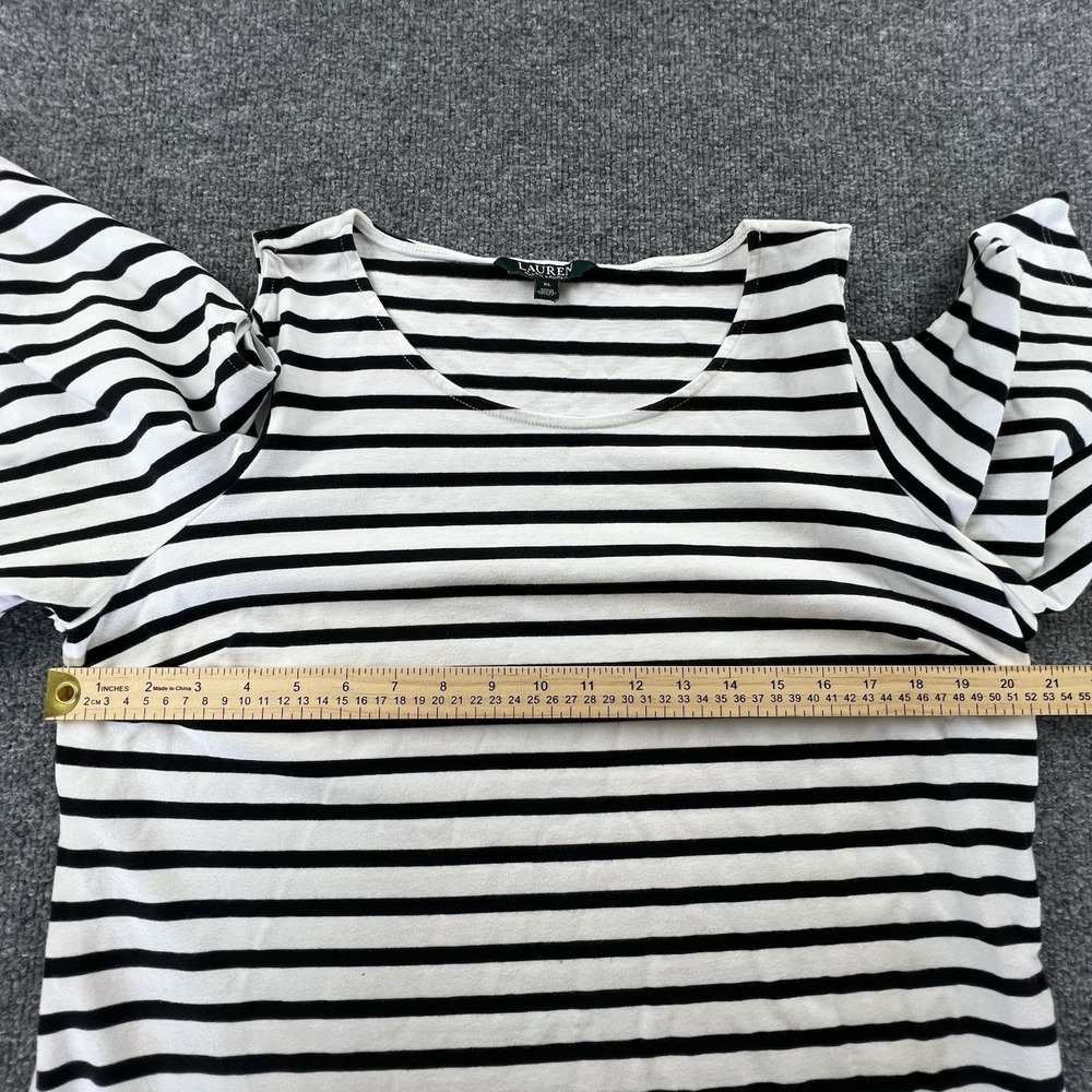 Lauren Ralph Lauren Striped Dress Womens XL Blk Wht Cotton Cold Shoulder Ruffle - Picture 4 of 11